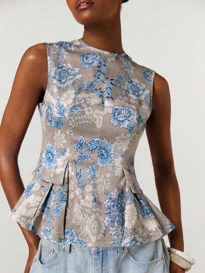 Athîral 女式花卉印花修身上衣、荷叶边上衣