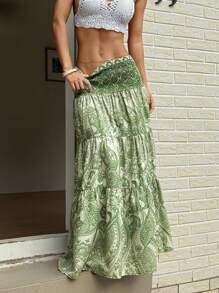 Sunnyshic 女式波西米亚印花长裙，休闲，适合度假和日常穿着，春夏季 - 綠色 - 查看 4