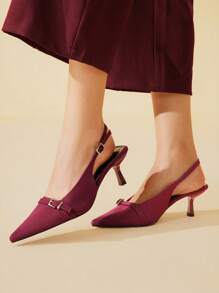 CUCCOO BASICS Women's Pointed Toe High Heel Shoes, Butterfly Details, Slingback Stilettos, Fashion Elegant Wine Red Color - Burgundy - View 7