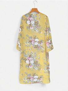 EMERY ROSE Women's Casual Floral Print Long Regular Fit Jacket, Everyday Wear In Fall/Winter - Yellow - View 2