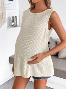 SHEIN 孕妇夏季休闲纯色背心 - 卡其色 - 查看 7