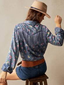 Bohemela 大码梭织印花长袖衬衫，夏季时尚