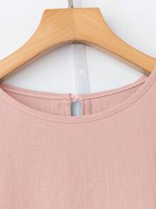 Rusticease Vestido midi casual de mujer de verano con cuello redondo y manga corta en unicolor