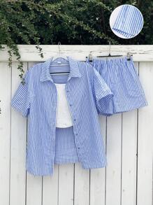 2 Stücke/Set Lose lässige minimalistisch bequeme Polokragen Kurzarm Bluse und Shorts Set für Teenie Mädchen