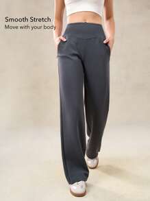 OutZeal Pantalones deportivos de pierna ancha con cintura alta, bolsillo con cremallera y modelo suave para uso diario y casual en otoño para mujeres - Gris - Ver 4