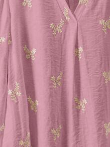 Lacomfia 圆领半开刺绣宽松女士休闲衬衫，白色