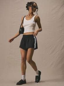 MUSERA 套穿式侧条纹跑步短裤 夏季可爱度假 90年代运动 Y2K 秋季返校日常休闲秋季假日复活节 - 黑色 - 查看 2