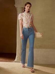 MOTF PREMIUM BLUSA CON VOLANTES Y ESTAMPADO FLORAL - Multicolor - Ver 4