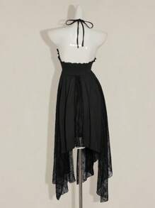 SHEIN ICON Vestido mini asimétrico sobredimensionado con volantes, encaje y parches - Negro - Ver 2