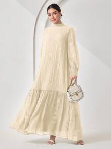 Veilorie Robe couleur unie élégante à col montant pour femme - Nude - Voir 6