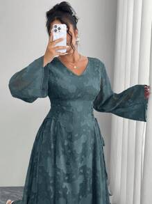 Modelyn Vestido de talla grande de unicolor elegante con mangas acampanadas y cortes