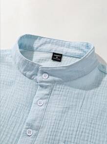 Manfinity Homme Men's Stand Collar Casual Short Sleeve Half Button Polo Shirt Summer - Baby Blue - View 4