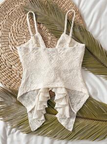 Selianne Women Sequin Trim Lace Asymmetric Hem Fashion Camisole - Apricot - View 2