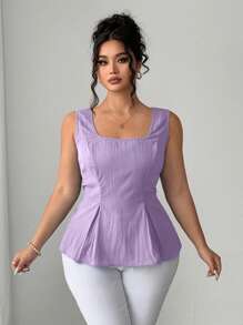 Elenzga Plus Size Women Square Collar Elegant French Style A-Line Waist Shirt Top