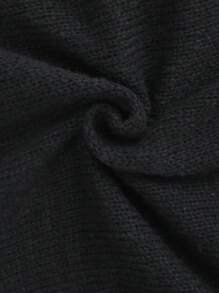 Robe droite à manches longues et col rond de couleur unie pour femmes - Noir - Voir 6