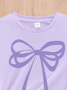 SHEIN Leap Crew Tween Girls Casual Lounge Set - Crew Neck Short Sleeve Top And Loose Pants 2pcs Pajama Set