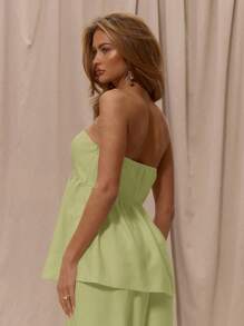 MUSERA 无肩带修身胸部宽松荷叶边无肩带上衣，仅含春季度假优雅沙滩装波西米亚浪漫伊比沙亚麻质感娃娃衫，适合节日假日可爱外出，优雅夏季复活节 - 青檸色 - 查看 3