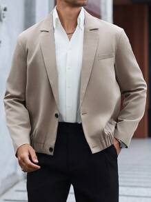 Manfinity Mode 男士宽松纯色休闲西装外套 春季休闲时尚 - 卡其色 - 查看 5