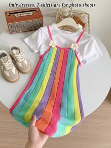 Vestido de verão casual com alças coloridas para meninas adolescentes - Multicolorido - Ver 2
