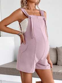 SHEIN 1 件孕妇纯色无袖连体裤，夏季时尚 - 卡其色 - 查看 5