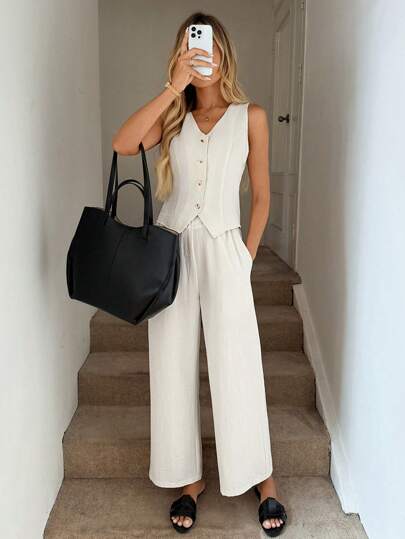 Easowa Conjunto de dos piezas para mujer de estilo "Old Money" para uso diario