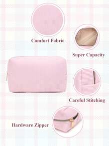 1 件大容量灯芯绒化妆包，蝴蝶结图案简约纯色铅笔袋，学生文具收纳必备用品，可爱多功能收纳袋，铅笔盒，化妆包，文具，化妆品，护肤品，口红，刷子，硬币，小物件，返校，学校用品 - 彩色 - 查看 4