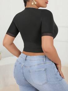 SHEIN Plus Size Black Breathable Lace Trim Waist Trainer Corset Top Comfortable And Shapewear For Everyday - Black - View 2