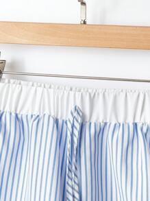 SHEIN LUNE Women's Summer All-Match Versatile Striped Patchwork Drawstring Pants Fall Cloth For Women - Blue and White - View 3