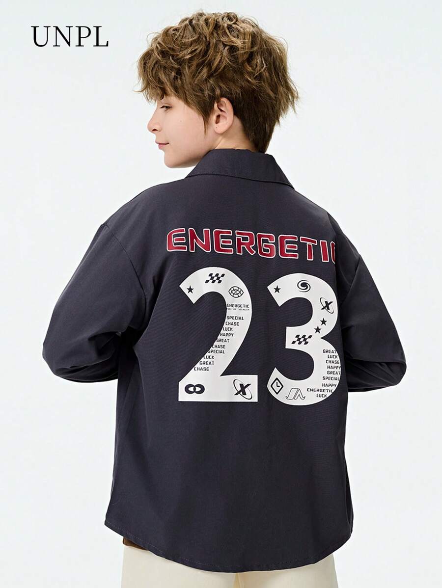 SHEIN 2025 夏季青少年男孩字母图案衬衫 | OEKO-TEX® | 学校和旅行 - 黑色 - 查看 1