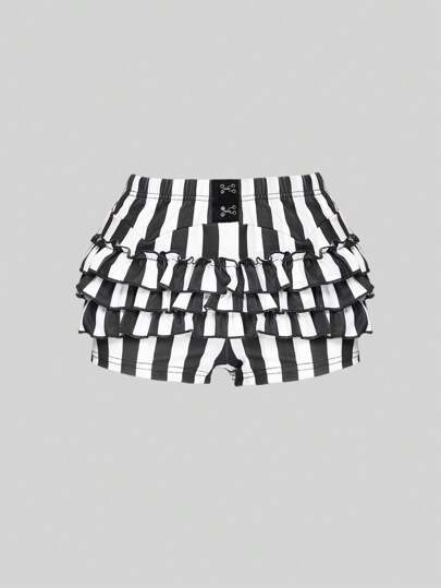 Goth Shorts-gonna a righe bianche e nere di stile gotico estivo per donna