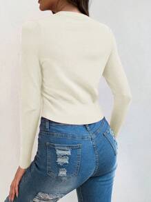 Chiquease Solid Color Front Button Casual Versatile Long Sleeve White Cardigan Fall Winter Cloth For Women - Beige - View 2