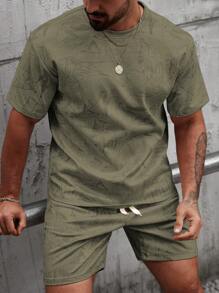 Manfinity CasualCool Men's Tie Dye Crew Neck Short Sleeve T-Shirt And Drawstring Waist Shorts, Casual Suit Men Two Pieces Outfits Set, Fall Clothes Fleece - Green - View 3