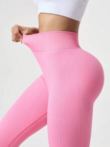 SHEIN Sports Women's High Waist Striped Casual Fitness Sports Leggings - Hot Pink - View 4