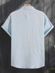 Manfinity Homme Men's Stand Collar Casual Short Sleeve Half Button Polo Shirt Summer - Baby Blue - View 2