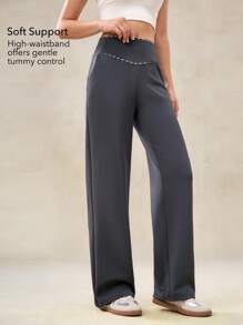 OutZeal Pantalones deportivos de pierna ancha con cintura alta, bolsillo con cremallera y modelo suave para uso diario y casual en otoño para mujeres - Gris - Ver 2