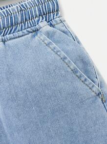 SHEIN Tween Boy Summer Casual Washed Denim Shorts - Light Wash - View 4