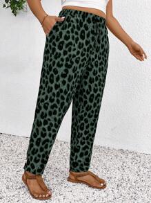 SHEIN Frenchy Quần dài thường ngày họa tiết da báo cỡ lớn, Quần mùa hè, Quần đi nghỉ, Đồ đi biển cho nữ, Phong cách Boho/Bohemian, Quần áo mùa hè cho nữ, Thường ngày, Thời trang hàng ngày - màu xanh lá - Xem 4