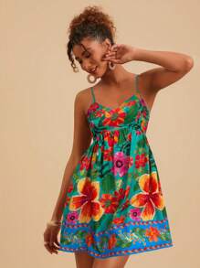 Travachic 女士花卉印花时尚细肩带迷你度假连衣裙