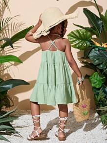 SHEIN Vestido casual sin espalda de unicolor tejido para niña