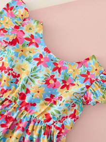 Schattige, schattige, casual jurk met print en ruches en strik voor jonge meisjes
