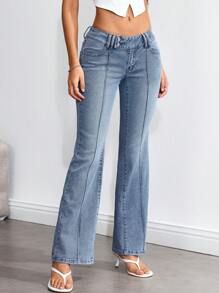 SHEIN EZwear Pantalones largos de mezclilla de unicolor, de moda para el verano