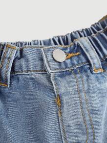 SHEIN Baby Girl Fashion Denim Cocoon Pants, Suitable For Summer, Blue - Light Wash - View 4