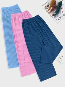 EURMUSE 3 Pcs Solid  Knit Pant Set - Multicolor - View 2