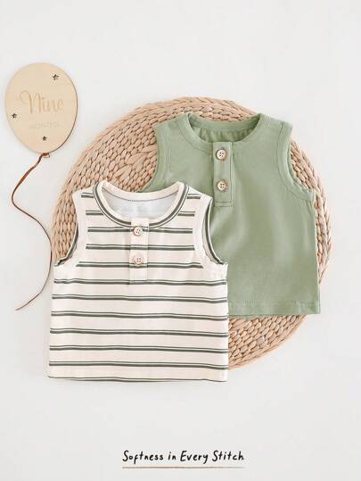 Cozy Pixies Newborn Baby Boy/Girl 2pcs/Set Soft Knit Crew Neck Sleeveless Pullover Top