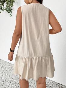 SHEIN Frenchy Plus Size V Neck Sleeveless Ruffle Hem Apricot Color Dress, Fashionable Casual Outfit For Big Size Women,Summer Outfits For Women - Apricot - View 6