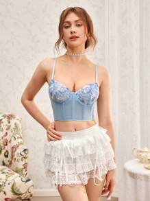 Áo ngực ren thêu xương cá, đồ lót hai dây hoa lãng mạn gợi cảm - Màu xanh nhạt - Xem 4