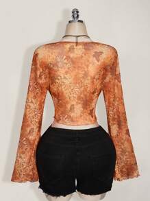 SHEIN ICON ICON Plus Size Women's Paisley Print Tie-Front Knit Top, Suitable For Summer, Music Festivals, Y2K, Graduation Season, Back To School Clothes, Summer Vacation - Multicolor - View 2