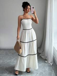 Elenzga 女式夏季新款吊带连衣裙 - 杏色 - 查看 3