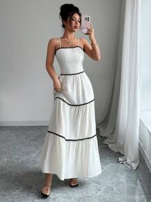 Elenzga 女式夏季新款吊带连衣裙 - 杏色 - 查看 4