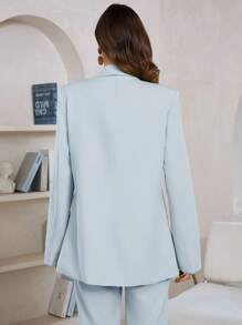 Aveloria Modichic 女士纯色披肩领长袖休闲西装外套 - 藍色 - 查看 2